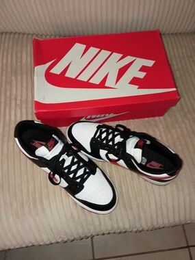 Nike Air Force 1 Men’s Low-Top Sneakers — White, Black & Red Accents